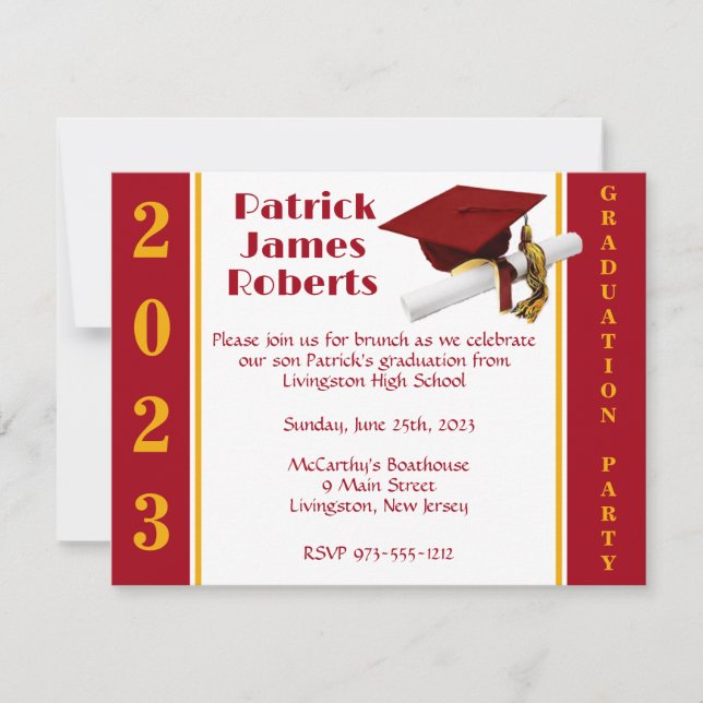 Invitation Casquette & Diplôme, Red & Gold Graduation Invitat (Devant)