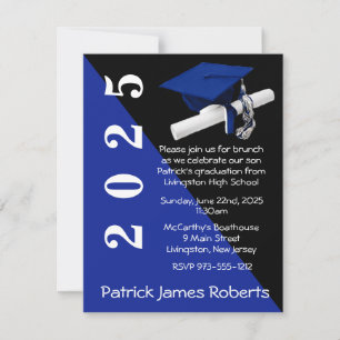 Invitation Casquette & Diplôme, Royal Blue & Black Graduation
