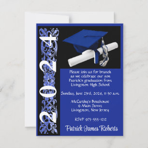 Invitation Casquette & Diplôme, Royal Blue & Black Graduation