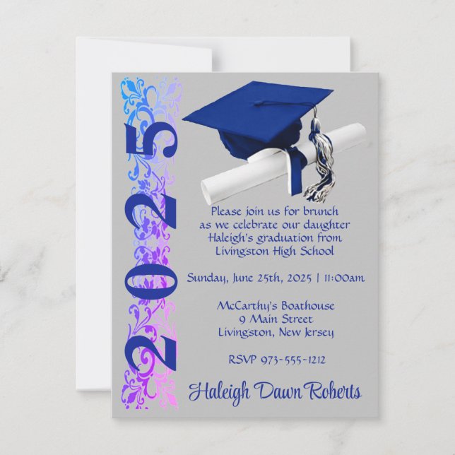Invitation Casquette & Diplôme, Royal Blue & Purple Hue Gradu (Devant)