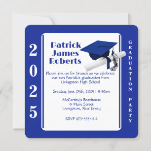 Invitation Casquette & Diplôme, Royal Blue Rond Graduation