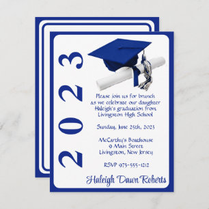 Invitation Casquette & Diplôme, Royal Blue & White Graduation