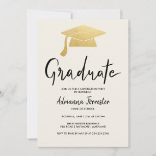 Invitation Casquette diplômé Script Faux Gold Foil