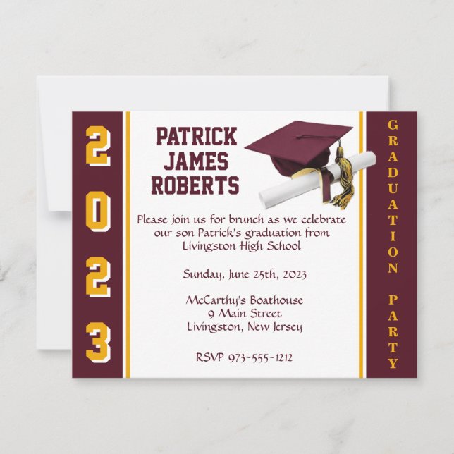 Invitation Casquette & Diplôme Varsity Maroon & Gold Graduati (Devant)