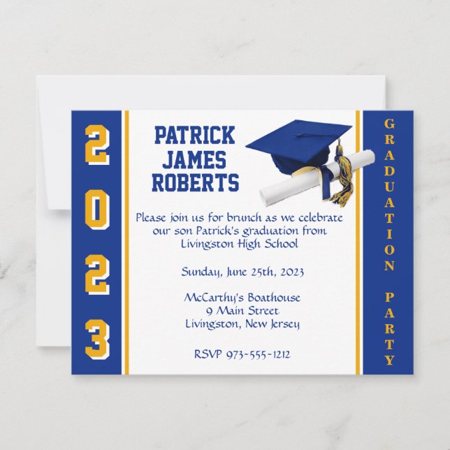 Invitation Casquette & Diplôme Varsity Royal Blue & Gold Grad (Devant)