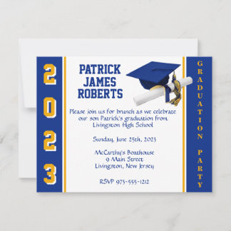Invitation Casquette & Diplôme Varsity Royal Blue & Gold Grad