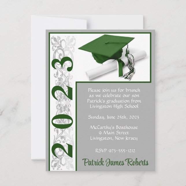 Invitation Casquette & Diplôme, Vert & Gris (Devant)
