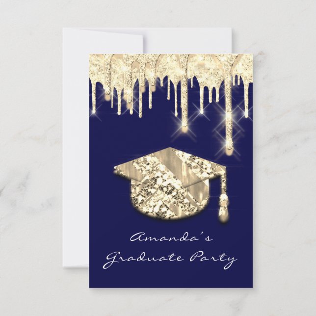 Invitation Casquette d'or 3D Glam Blue Navy Invitati (Dos)