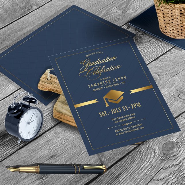 Invitation Casquette d'or Graduation Marine Blue ID834 (Créateur téléchargé)