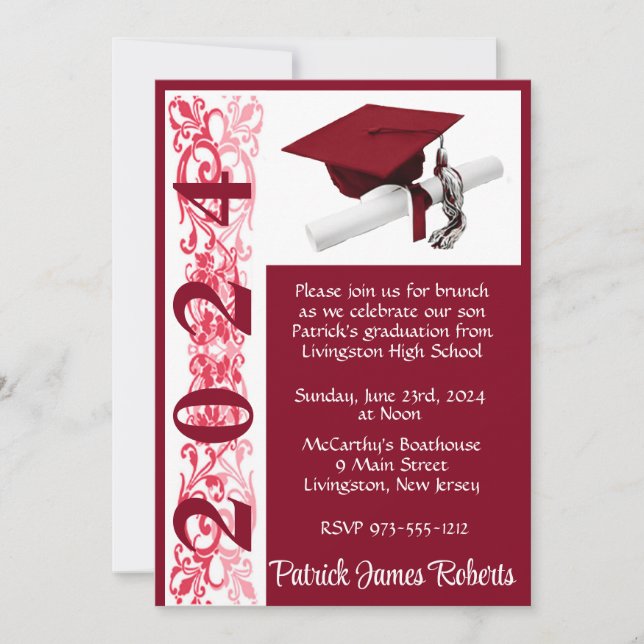 Invitation Casquette et diplôme 5x7 Cardinal Red Graduation (Devant)