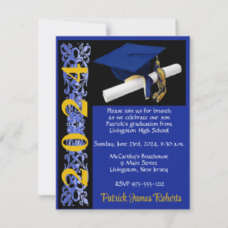 Invitation Casquette et diplôme, Royal Blue/Black/Gold Gradua