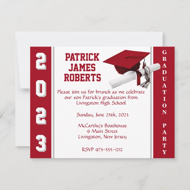 Invitation Casquette et diplôme Varsity Red & Grey Graduation (Devant)