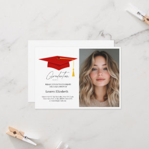 Invitation Casquette et gland de remise des diplômes rouges m
