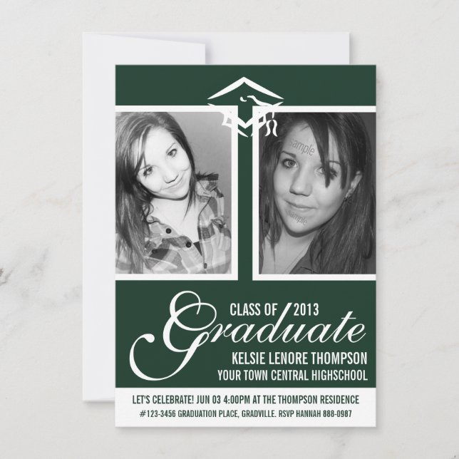 Invitation Casquette et script de la 2e licence photo Dark Gr (Devant)