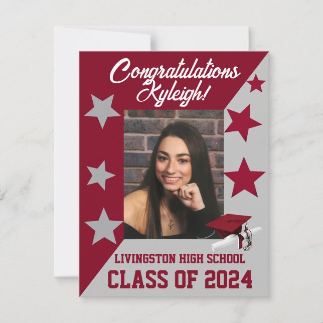 Invitation Casquette & Étoiles Cardinal Red & Grey Graduation (Devant)