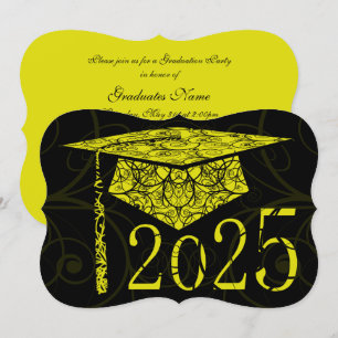 Invitation Casquette floral jaune et noir 2025 Graduation Par