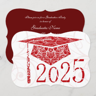 Invitation Casquette floral rouge et blanc 2025 Graduation Pa