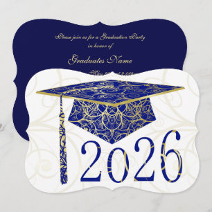 Invitation Casquette florale bleue et or pour la fête de remi