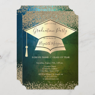 Invitation Casquette Gold Grad, Diamants d'or Ancien Graduati