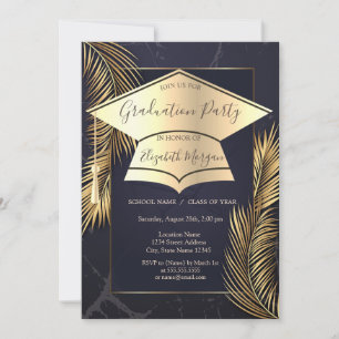 Invitation Casquette Gold Palm Feuille Marbre Grad Grad Grad
