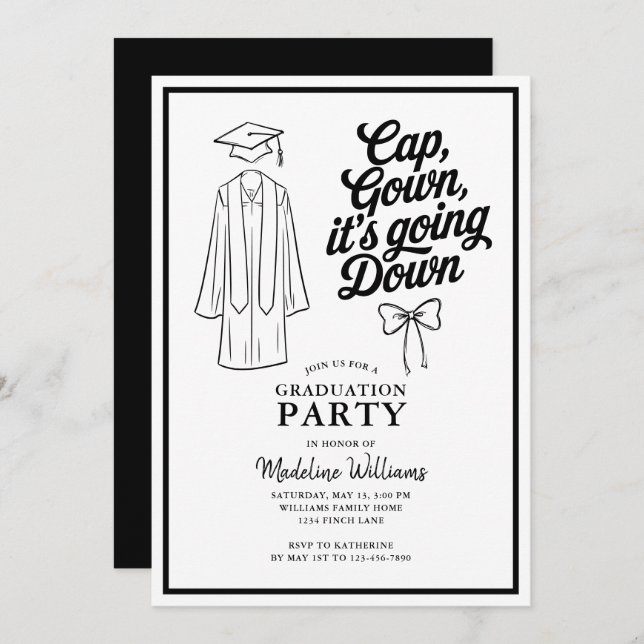 Invitation Casquette Gown It's Going Down Bow Graduation Part (Devant / Derrière)