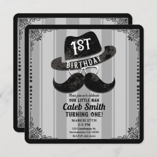 Invitation Casquette Hipster Mustache 1er anniversaire