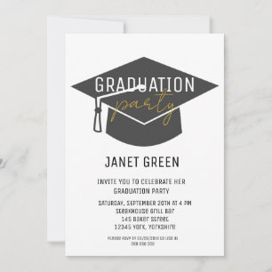 Invitation Casquette moderne Black Gold Grad Tassel Graduatio