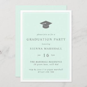 Invitation Casquette moderne et cadre Mint Graduation
