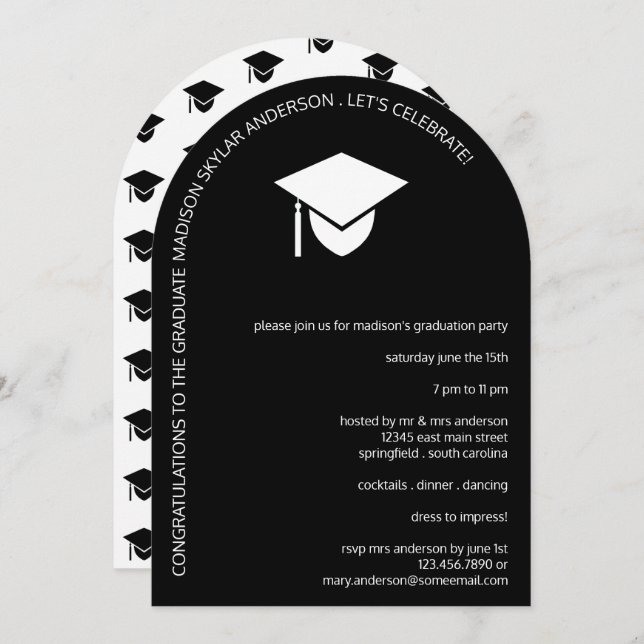 Invitation Casquette noir simple Arché N Tassel Graduation Pa (Devant / Derrière)