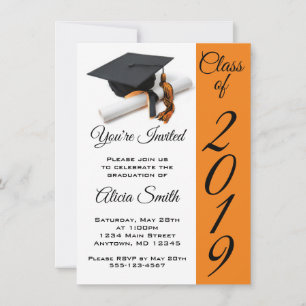 Invitation Casquette noire et orange et Tassel