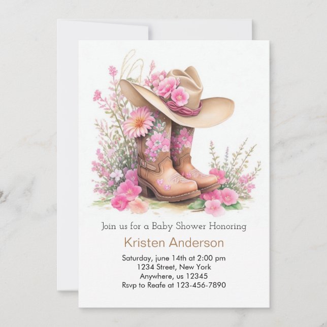 Invitation Casquette rustique et bottes Baby shower de fille (Devant)