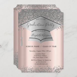 Invitation Casquette Silver Grad, Diagramme Rose Gold Graduat
