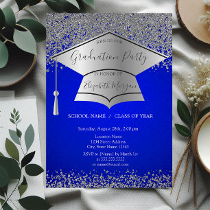Invitation Casquette Silver Grad, Diamonds Blue Graduation Pa