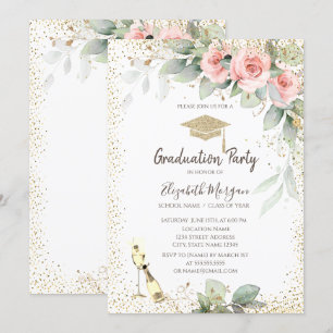 Invitation Casquette, Verre à vin, Graduation des fleurs