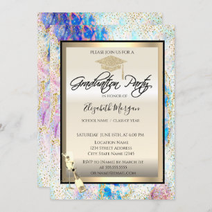 Invitation Casquette, Verre à vin, Holographie Opale Confetti