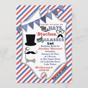 Invitation Casquettes, moustaches et lunettes 1er anniversair