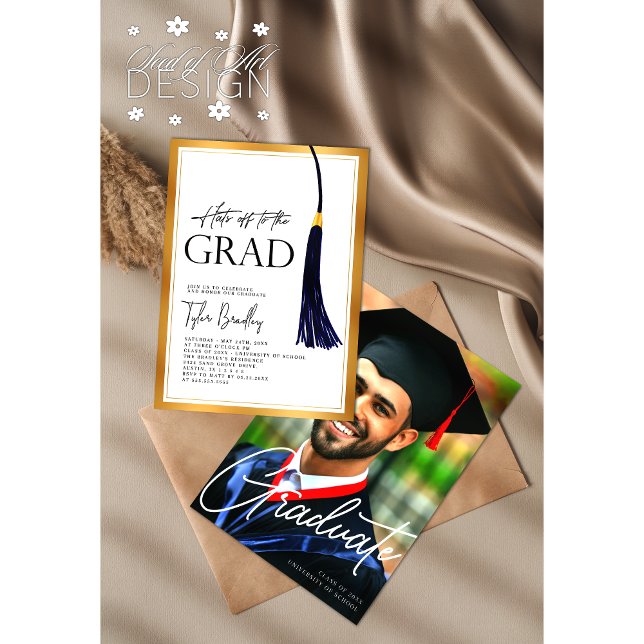 Invitation Casquettes Partis À Bleu Grad Gold Tassel Graduati (Créateur téléchargé)