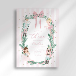 Invitation Casse-Noisette à l'arc rayé rose Ballet Troisième 