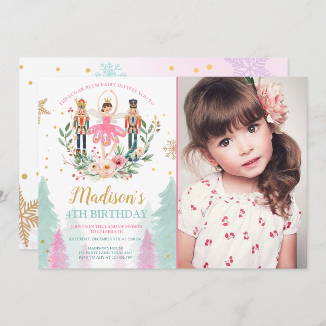 Invitation Casse-noisette Anniversaire Fille Ballet Fille Sug (Devant / Derrière)