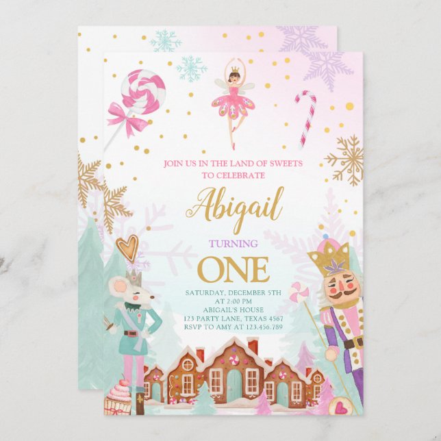 Invitation Casse-noisette Anniversaire Fille Terre des douceu (Devant / Derrière)