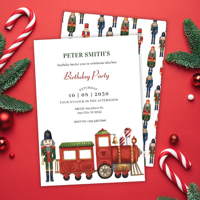 Invitation Casse-noisette de Noël avec train anniversaire Noë (Créateur téléchargé)