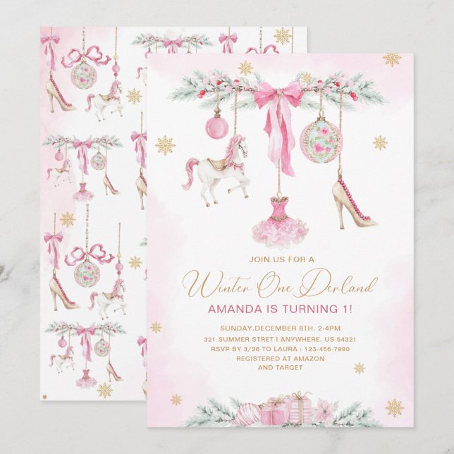 Invitation Casse-Noisette de Noël One DerLand rose ballet béb (Devant / Derrière)