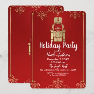 Invitation Casse-noisette élégant doré et rouge pour fête de 