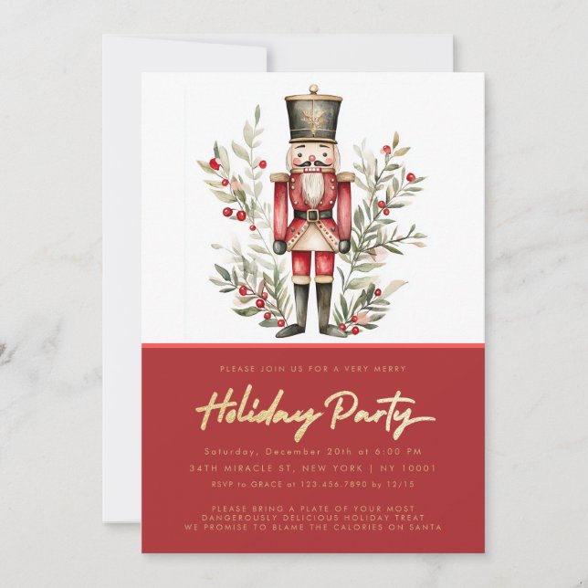 Invitation Casse-Noisette Élégant Rouge Fête de Noël (Devant)