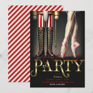Invitation Casse-Noisette et Ballerine Fête de Noël Noir Or