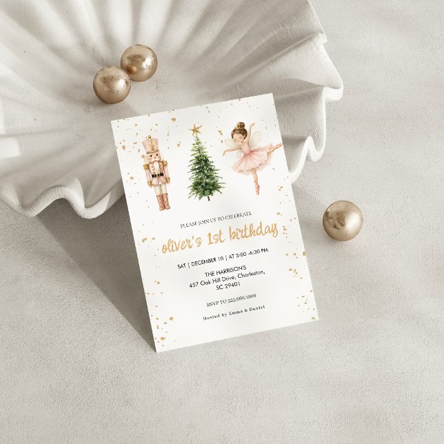 Invitation Casse-Noisette Premier Anniversaire Filles Hiver M (Créateur téléchargé)