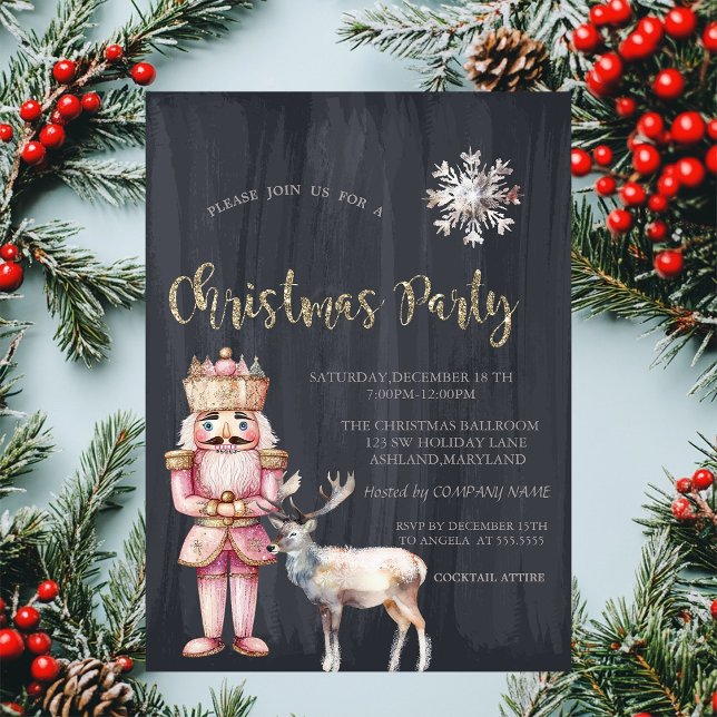 Invitation Casse-Noisette Renne,Flocon de neige de Noël  (Créateur téléchargé)