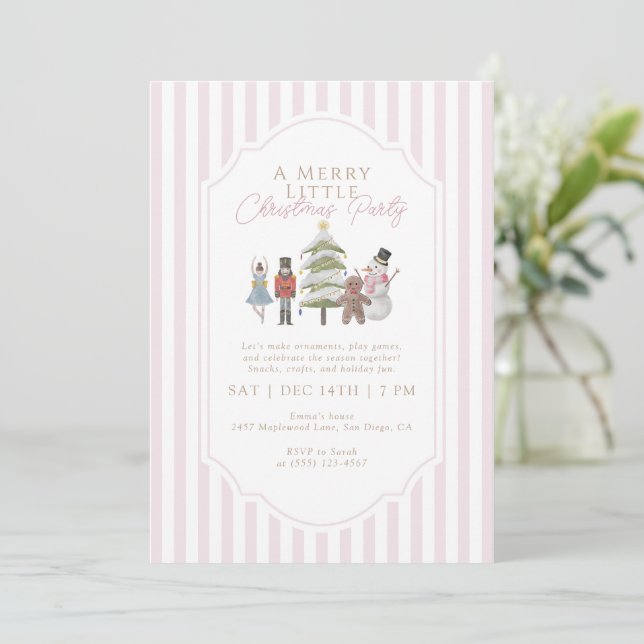 Invitation Casse-Noisette Rose Une Petite Fête de Noël Joyeus (Debout devant)