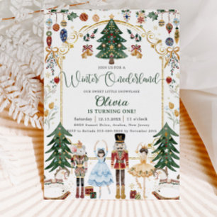 Invitation Casse-Noisette Vintage Hiver Onederland 1er Annive