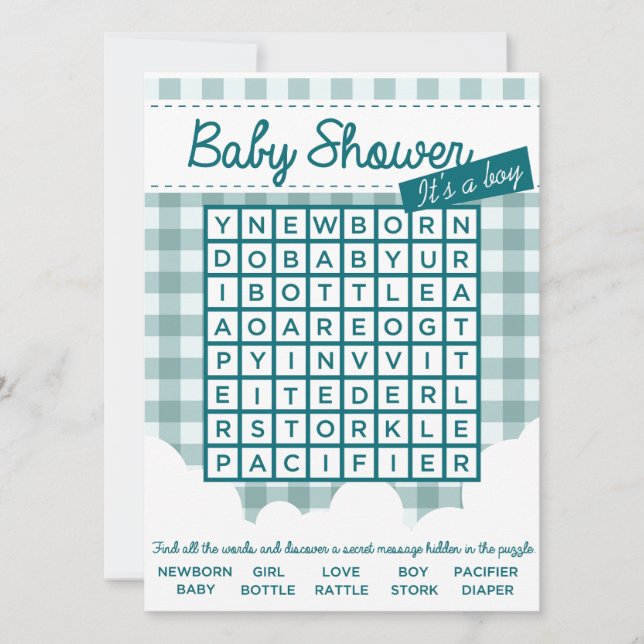 Invitation casse-tête baby shower garçon (Devant)